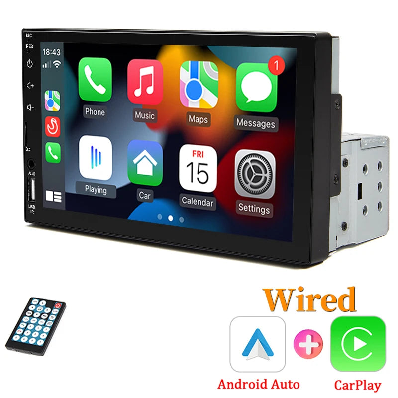 7“ Car Radio 1 Din Carplay Android Auto Multimedia Player HD Touch Screen FM AUX Input Bluetooth MirrorLink Universal Autoradio