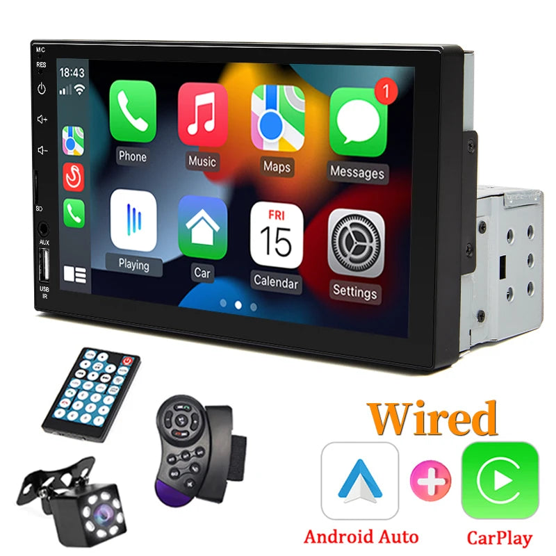 7“ Car Radio 1 Din Carplay Android Auto Multimedia Player HD Touch Screen FM AUX Input Bluetooth MirrorLink Universal Autoradio