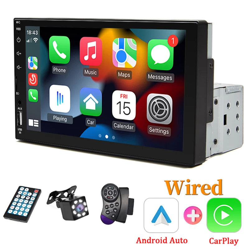 7“ Car Radio 1 Din Carplay Android Auto Multimedia Player HD Touch Screen FM AUX Input Bluetooth MirrorLink Universal Autoradio